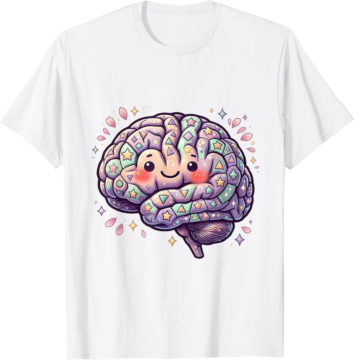Men's Autism Awareness Geometric Brain Art Design T-Shirt - White