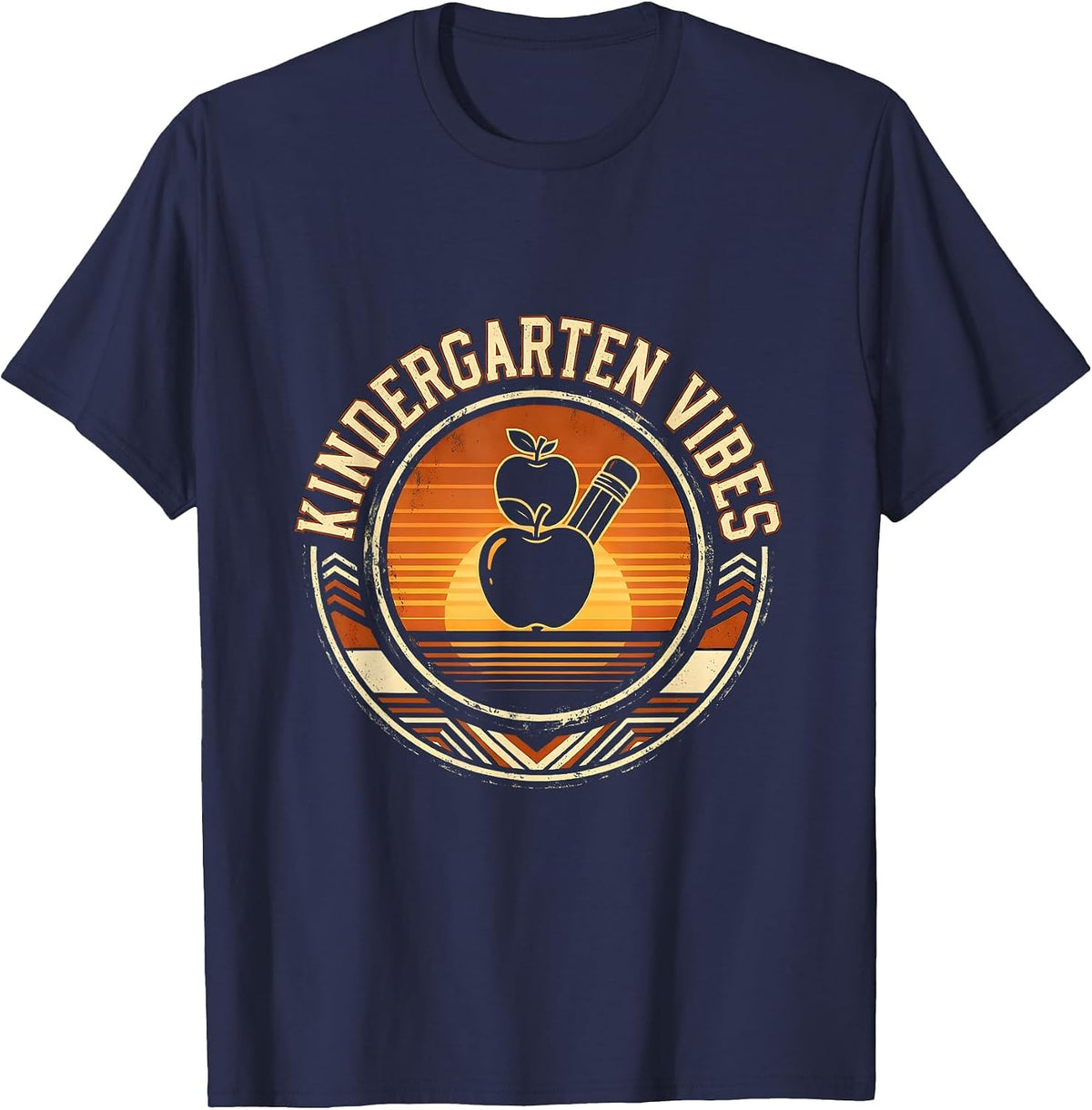 Kindergarten Vibes Retro Teacher Back To School T-Shirt - Navy Blue