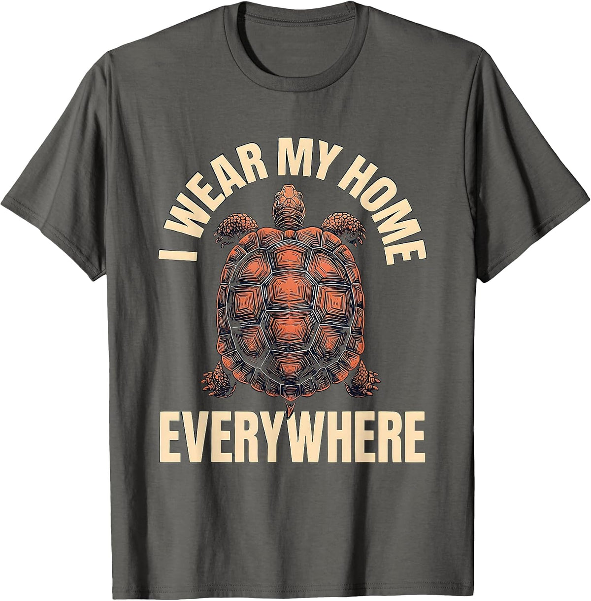 I Wear My Home Everywhere Linocut Turtle Lover Gift T-Shirt - Asphalt Grey