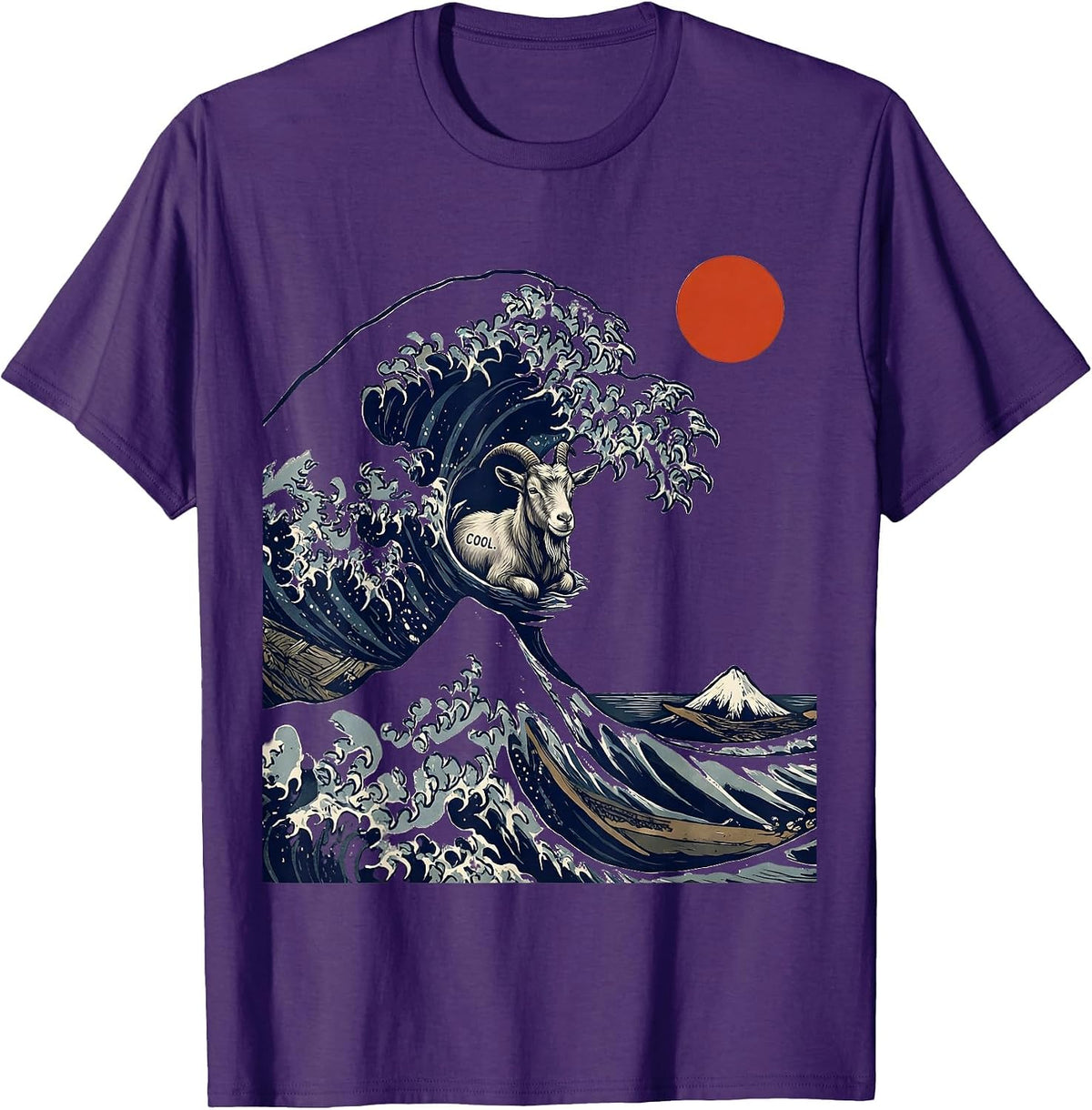 Men's Cool Linocut Great Wave Kanagawa Animal Parody Funny T-Shirt - Purple