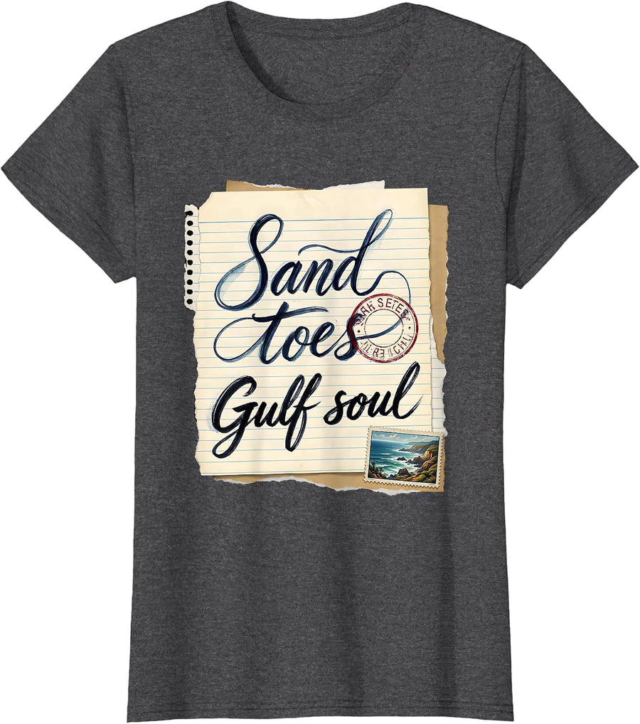Women's Sand Toes Gulf Soul Gulf of Mexico Design T-Shirt - Dark Heather Grey