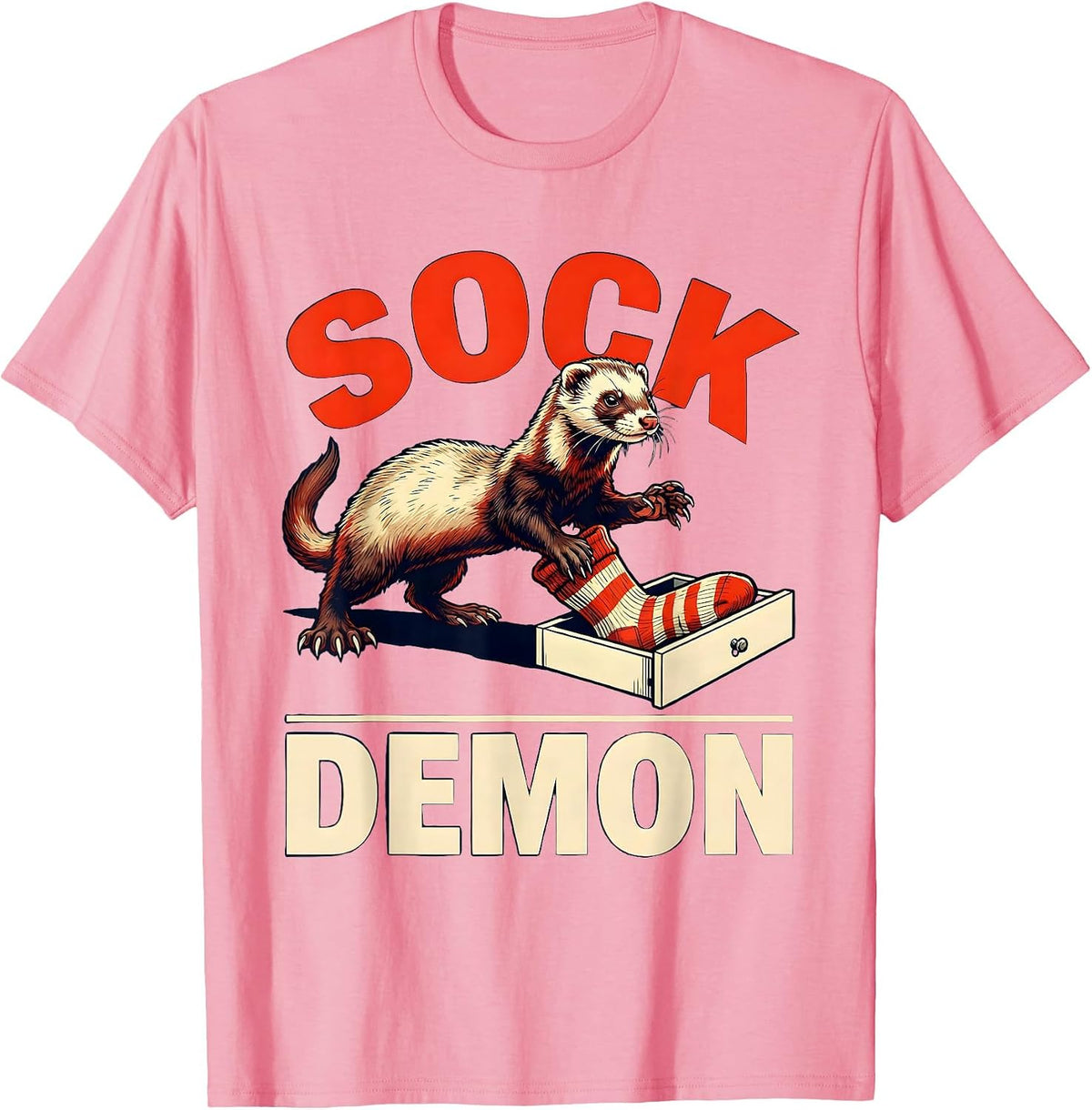 Men's Sock Demon Funny Ferret Lover Gift T-Shirt - Pink
