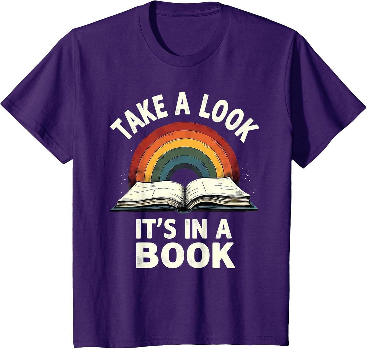 Retro Rainbow Take A Look It's in A Book Reading T-Shirt - Purple