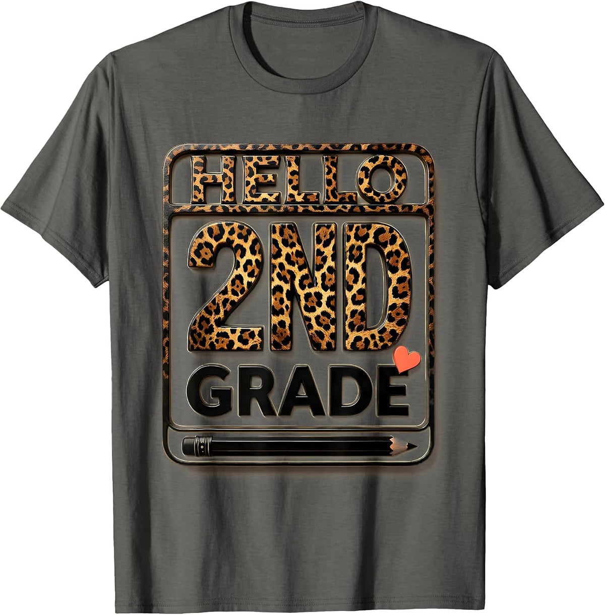 Hello 2nd Grade Leopard Print Kids Girl Teacher Back T-Shirt - Asphalt Grey