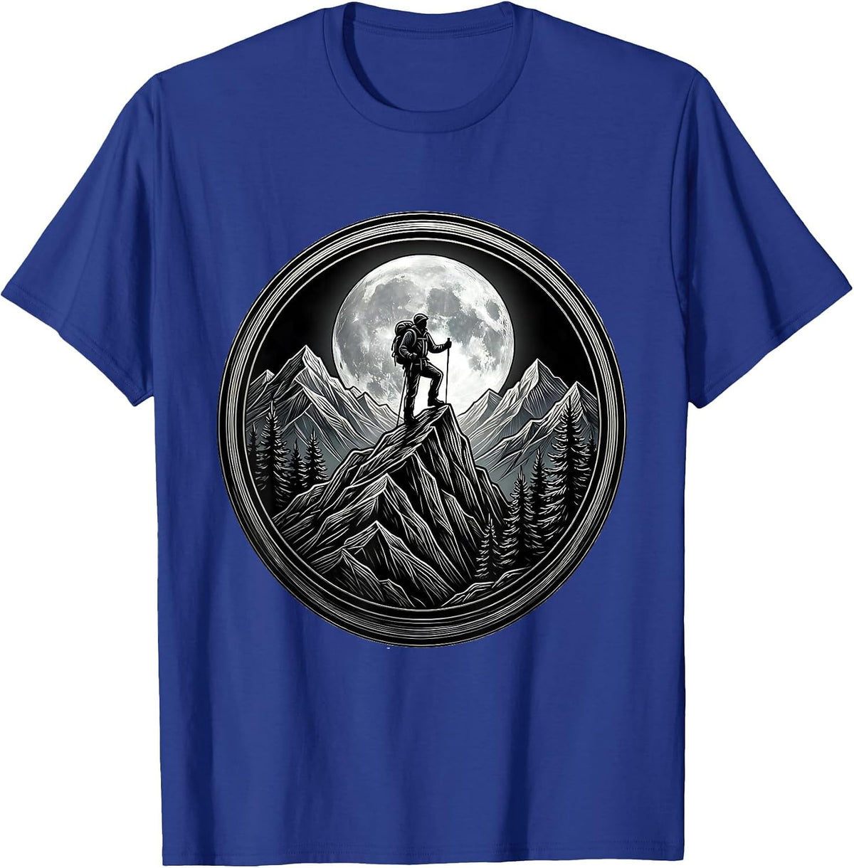 Lone Hiker Mountain Ridge Silhouette Adventure T-Shirt - Royal Blue