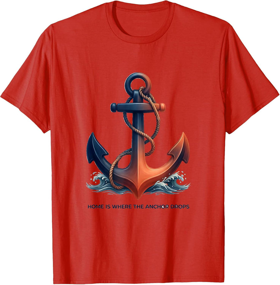 Men's Home Is Where The Anchor Drops Sailor Design T-Shirt - Red