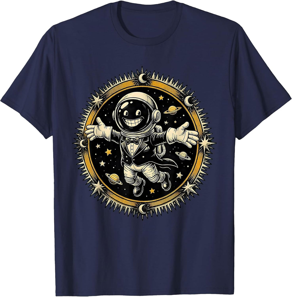 Astronaut in Tuxedo Floating in Space T-Shirt - Navy Blue