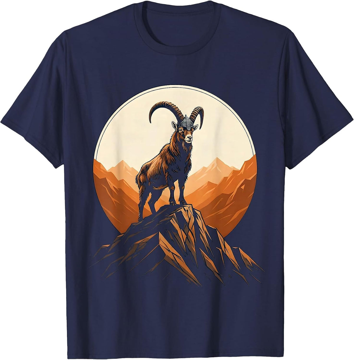 Men's Bearded Viking Goat Graphic Tee T-Shirt - Navy Blue