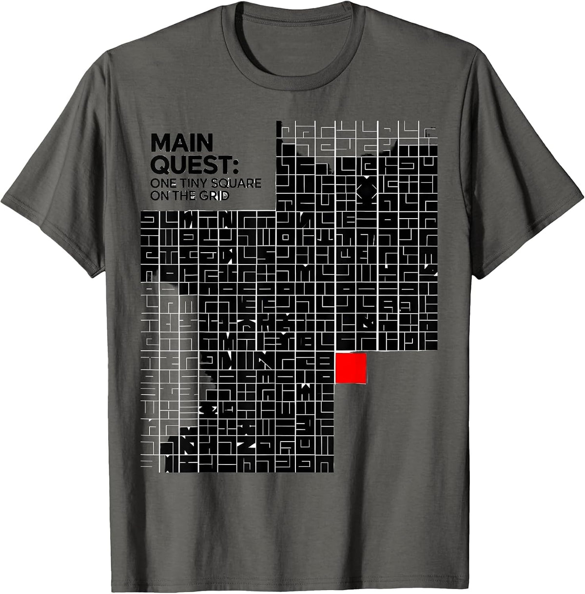 Main Quest One Tiny Square On The Grid Funny RPG Gamer T-Shirt - Asphalt Grey