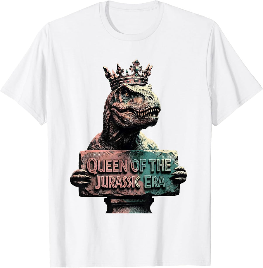 Men's Queen of the Jurassic Era Dinosaur Design T-Shirt - White
