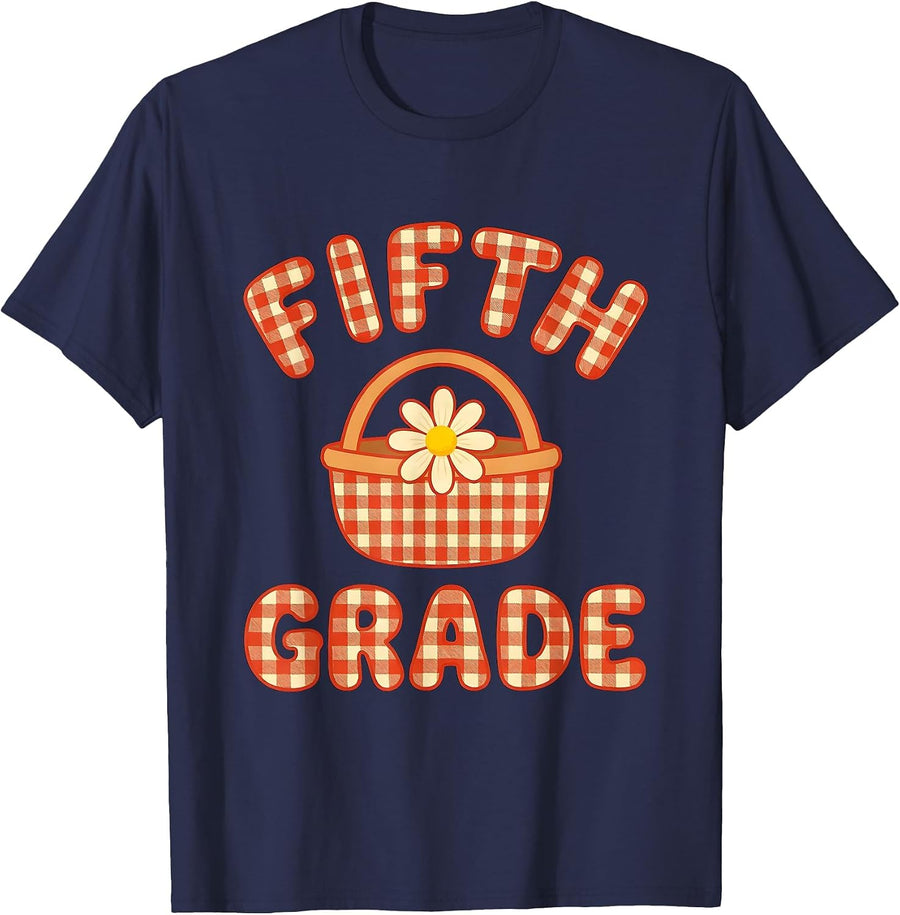Fifth Grade Preppy Back To School Teacher Girls Cute T-Shirt - Navy Blue