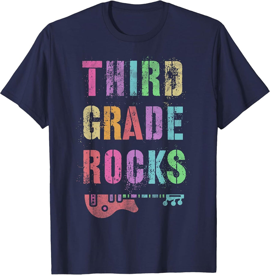 3rd Grade Rocks Teacher Rockstar Team Third Grader is My Jam T-Shirt - Navy Blue