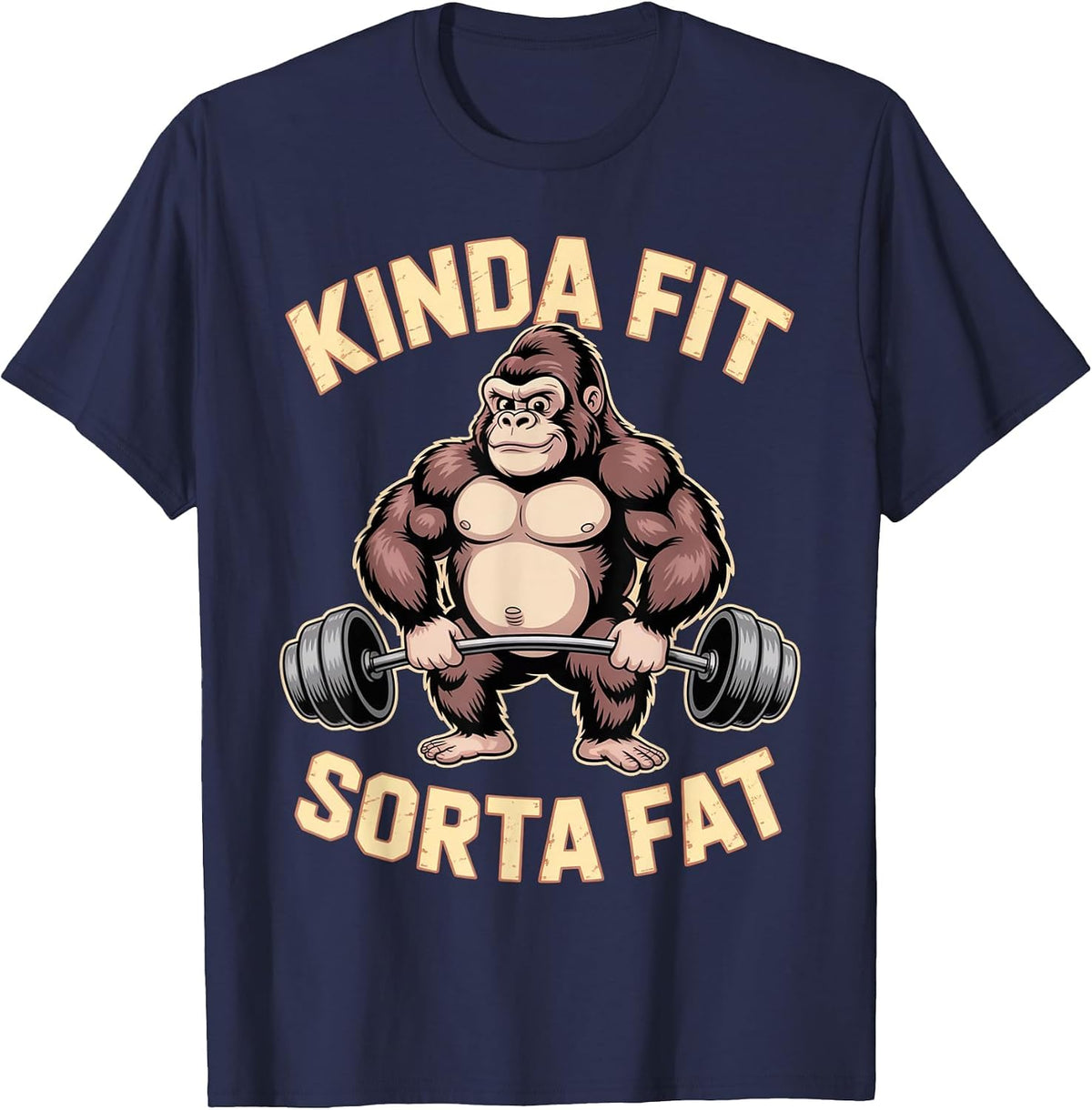 Kinda Fit Sorta Fat Funny Gym Weightlifting Workout T-Shirt - Navy Blue