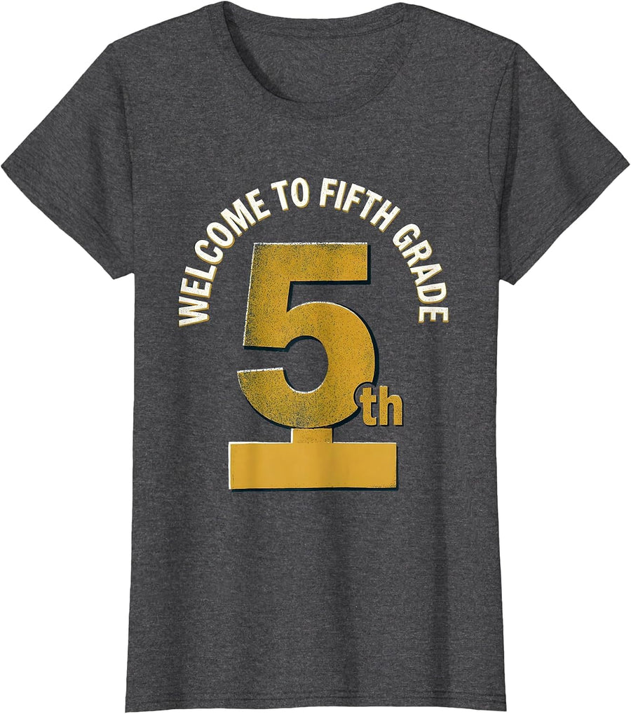 Women's Welcome To Fifth Grade Playful Cute Elementary Teacher Back T-Shirt - Dark Heather Grey