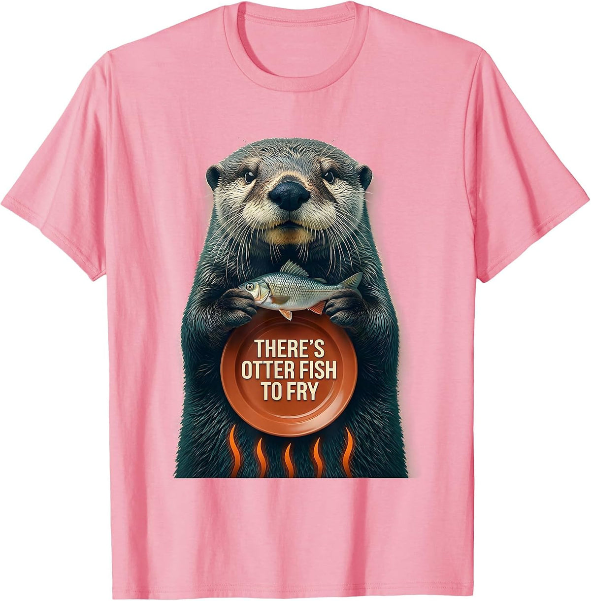 Men's There's Otter Fish To Fry Paper Cutout Cute Otter Lover T-Shirt - Pink