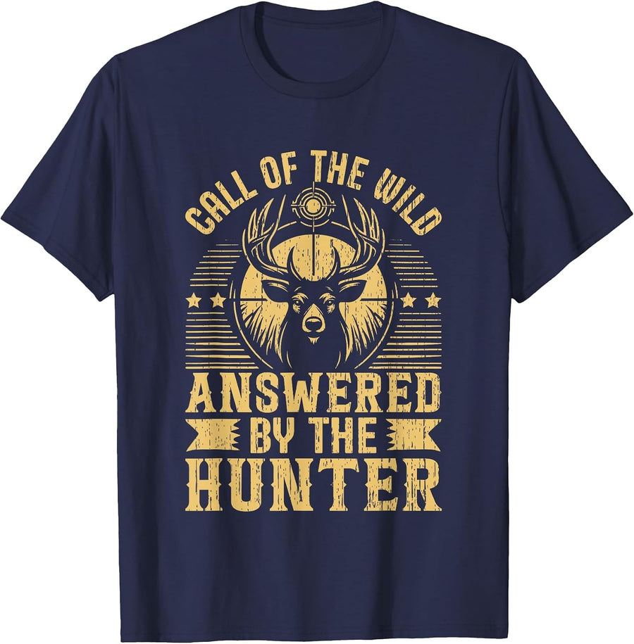 Call of the Wild Answered by the Hunter Hunting T-Shirt - Navy Blue