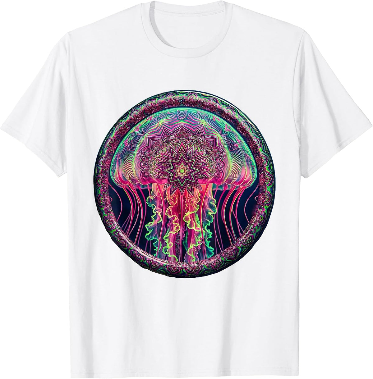 Men's Deep Sea Creature Glowing Star Patterns Art T-Shirt - White