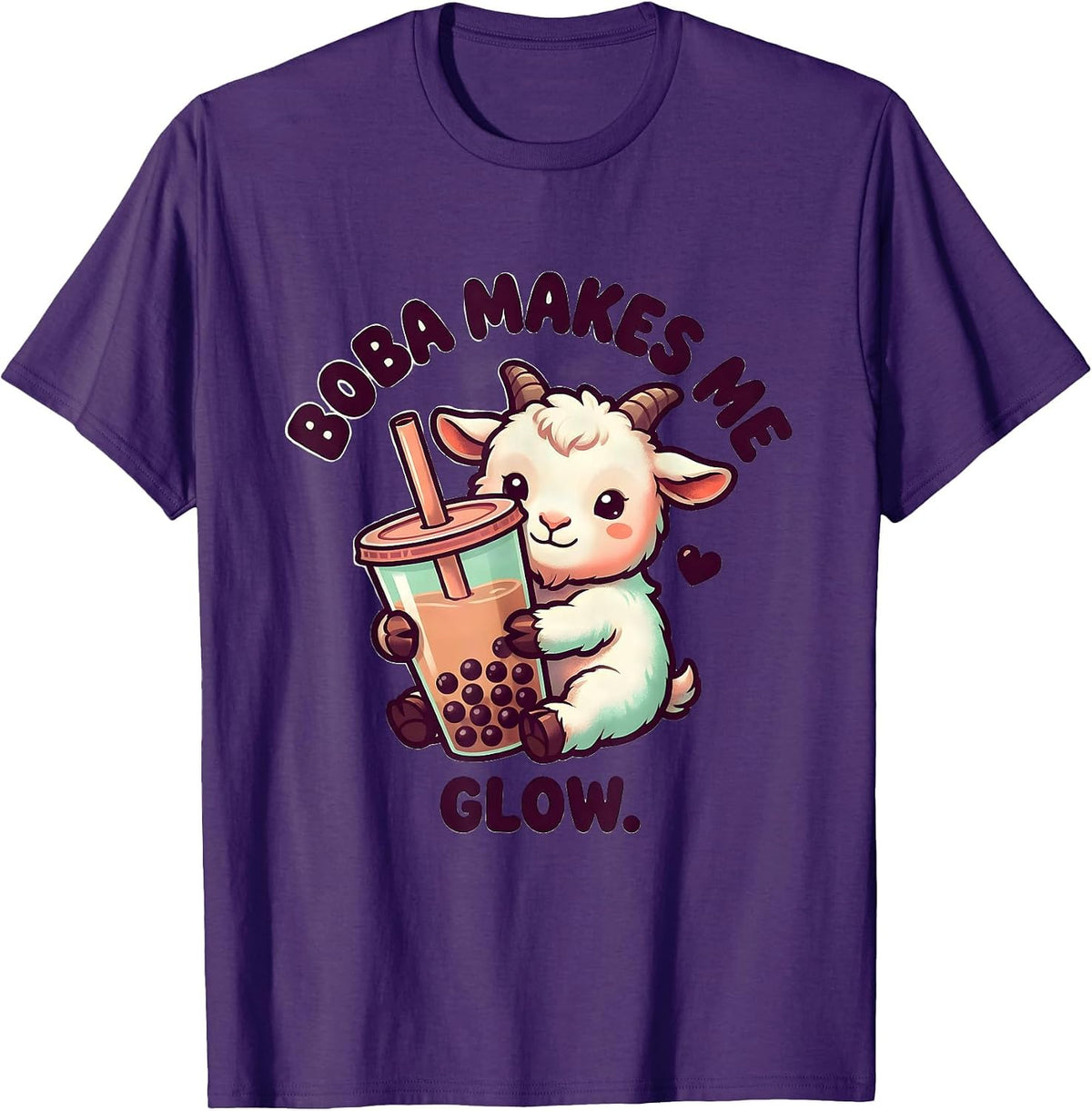 Men's Boba Makes Me Glow Kawaii Anime Boba Tea Lover Cute Animal T-Shirt - Purple