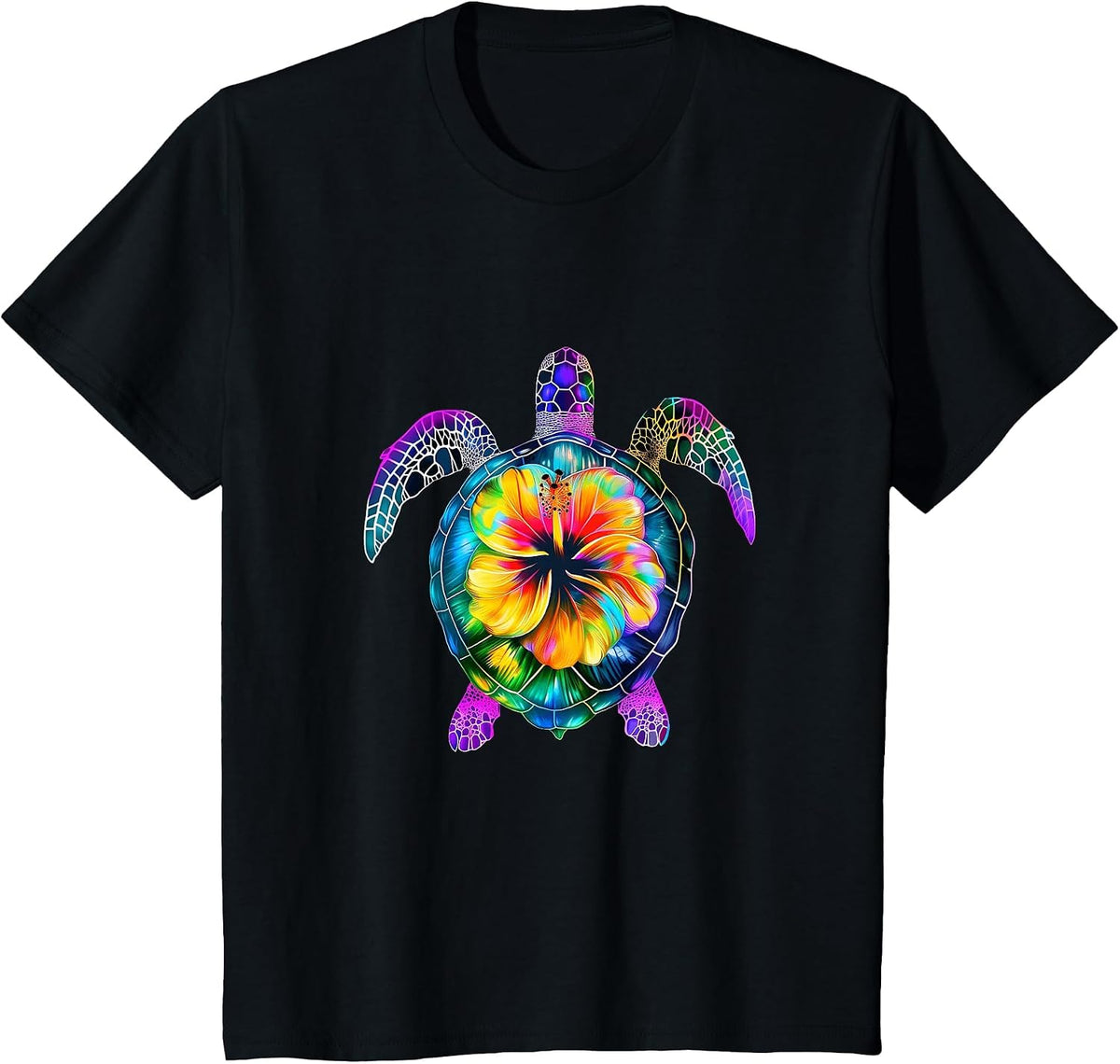 Hawaiian Tie Dye Sea Turtle Cute Hawaii for Men and Women T-Shirt - Black