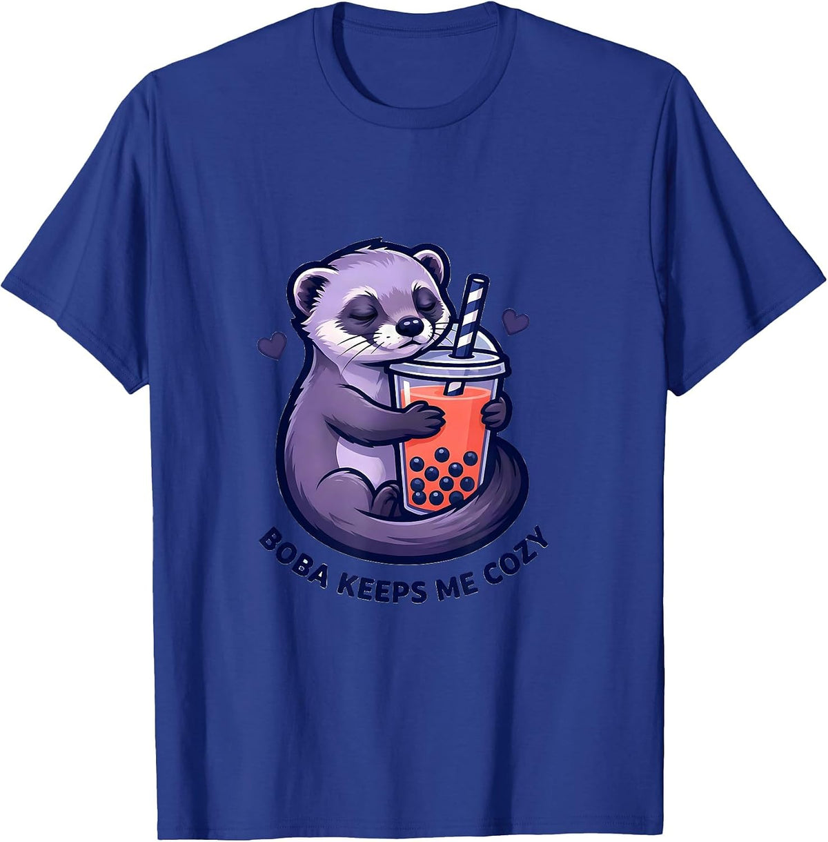 Men's Boba Keeps Me Cozy Kawaii Ferret Boba Tea Lover Gift T-Shirt - Royal Blue