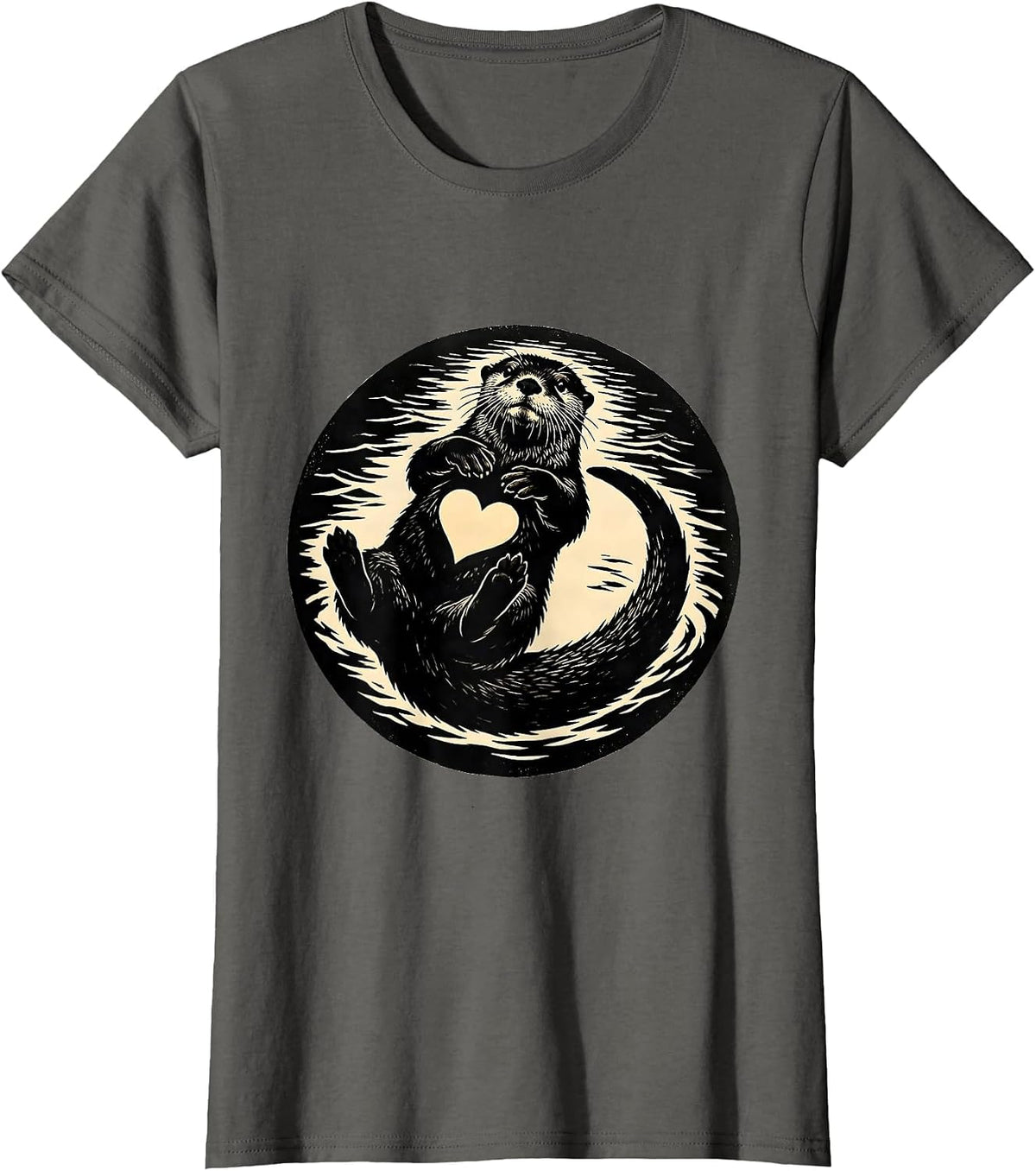 Back Floating Otter Silhouette Funny Animal Lover Humor T-Shirt, Women, Asphalt Grey, Small - As Pictured