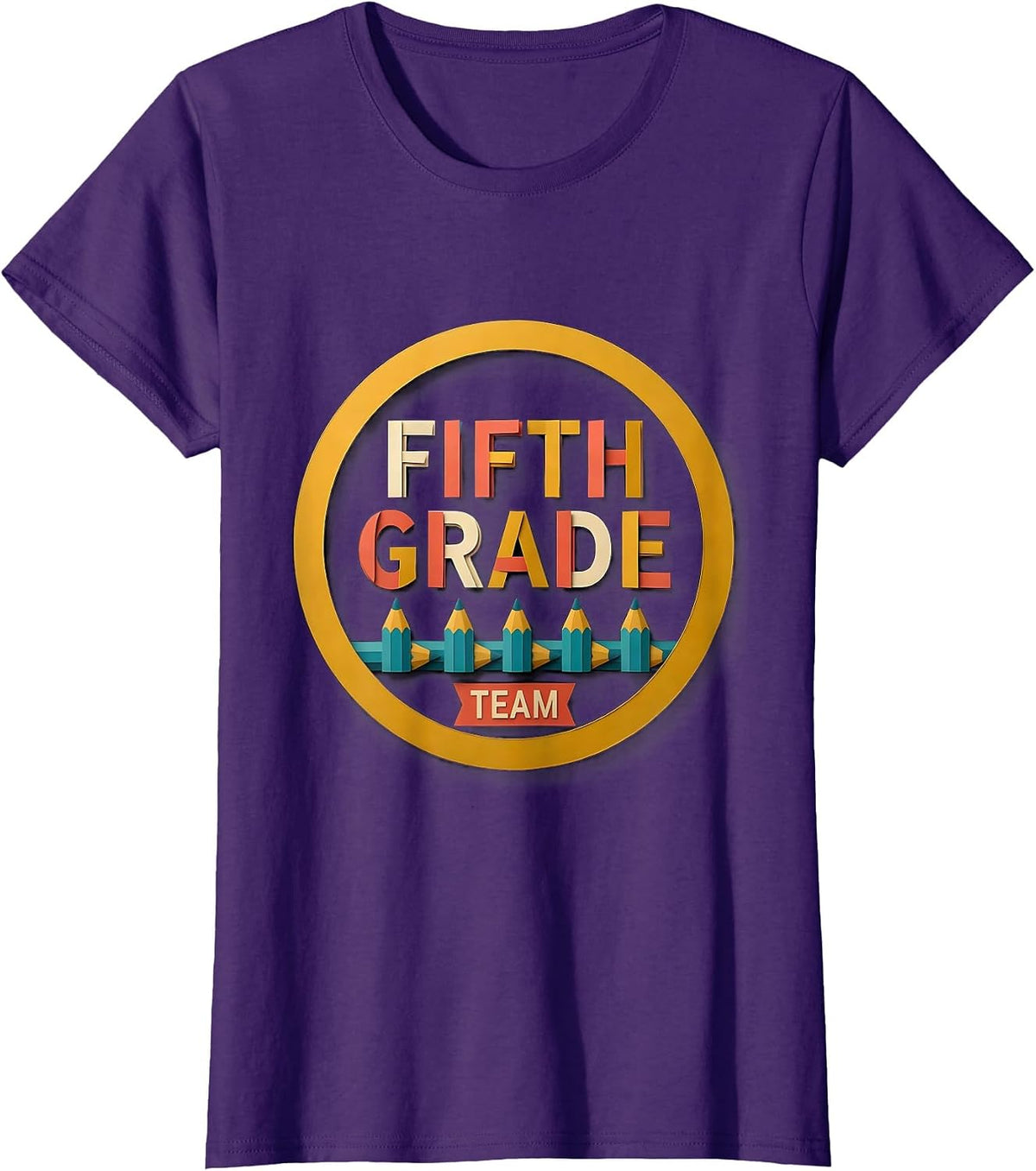 Women's Fifth Grade Team Paper Cutout Teacher Crew Back To School T-Shirt - Purple