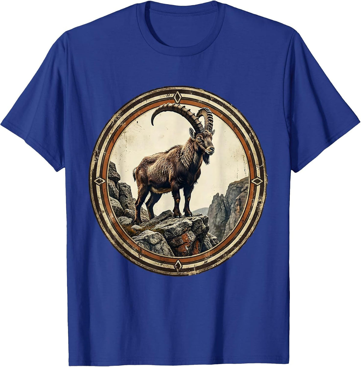 Mountain Goat Rocky Cliff Wilderness Illustration T-Shirt - Royal Blue