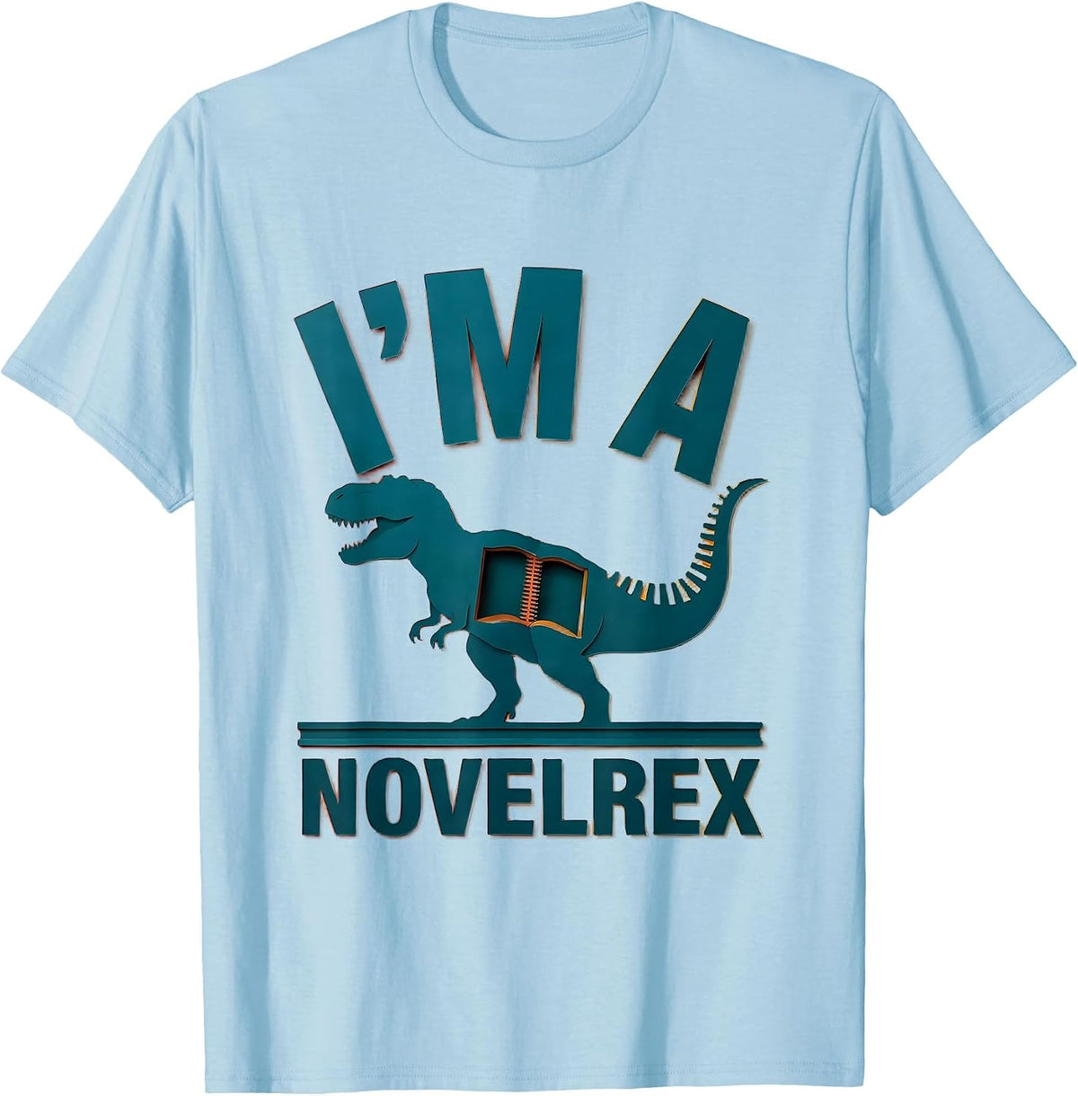 Men's I'm a Novelrex Paper Cutout Dinosaur Bookworm Summer Reading T-Shirt - Baby Blue