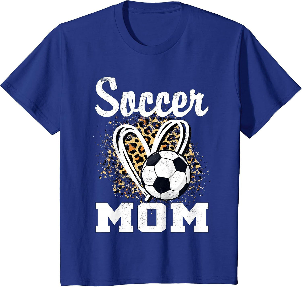 Soccer Mom Leopard Heart T-Shirt - Royal Blue