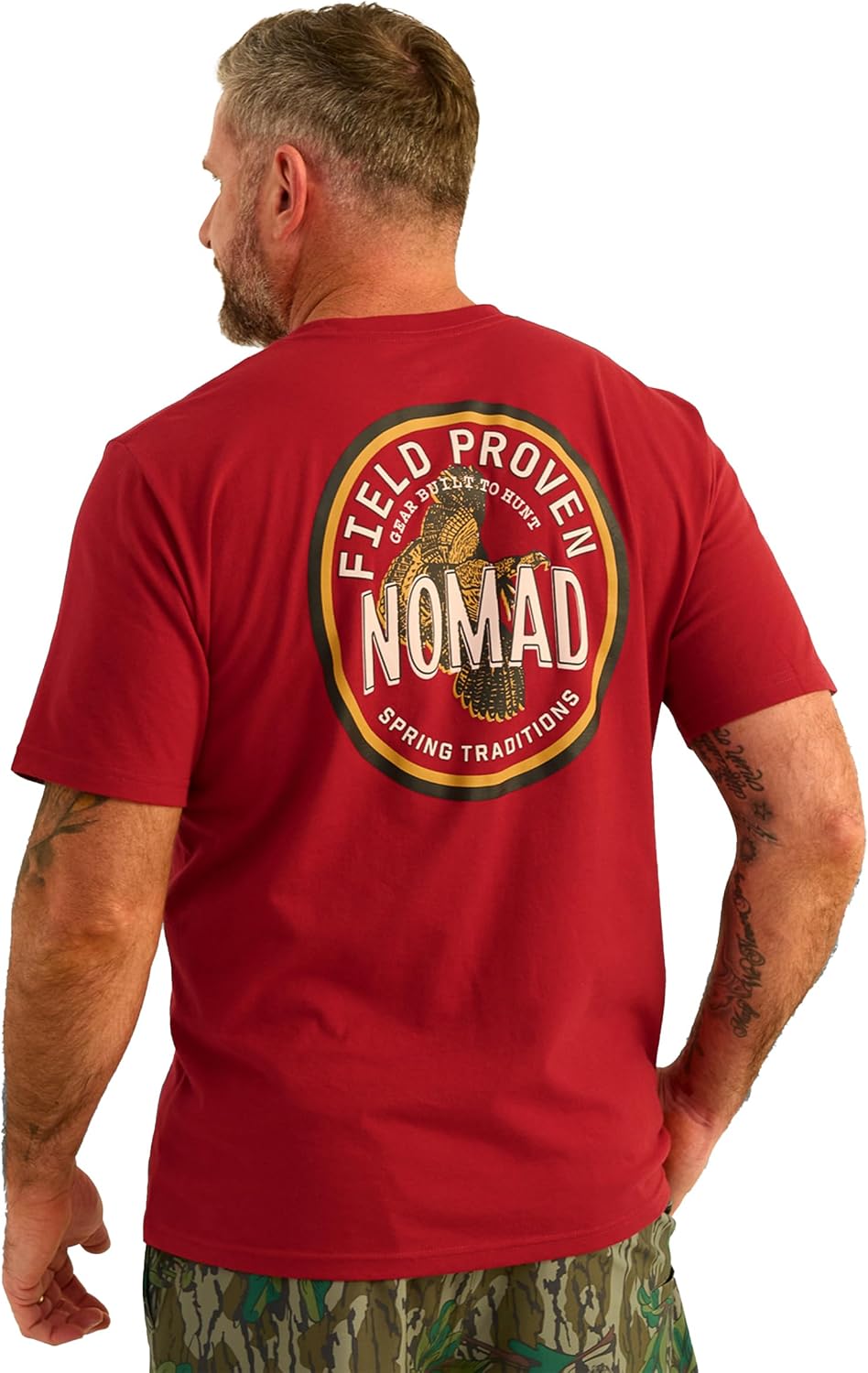 Nomad Men's Short Sleeve Performance Tee, Hunting T-Shirt for Men - Small Spring Traditions - Scarlet Blaze