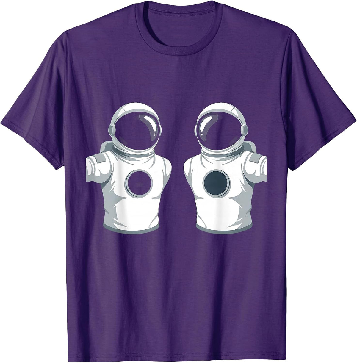 Twin Astronauts Floating in Space Graphic T-Shirt - Purple