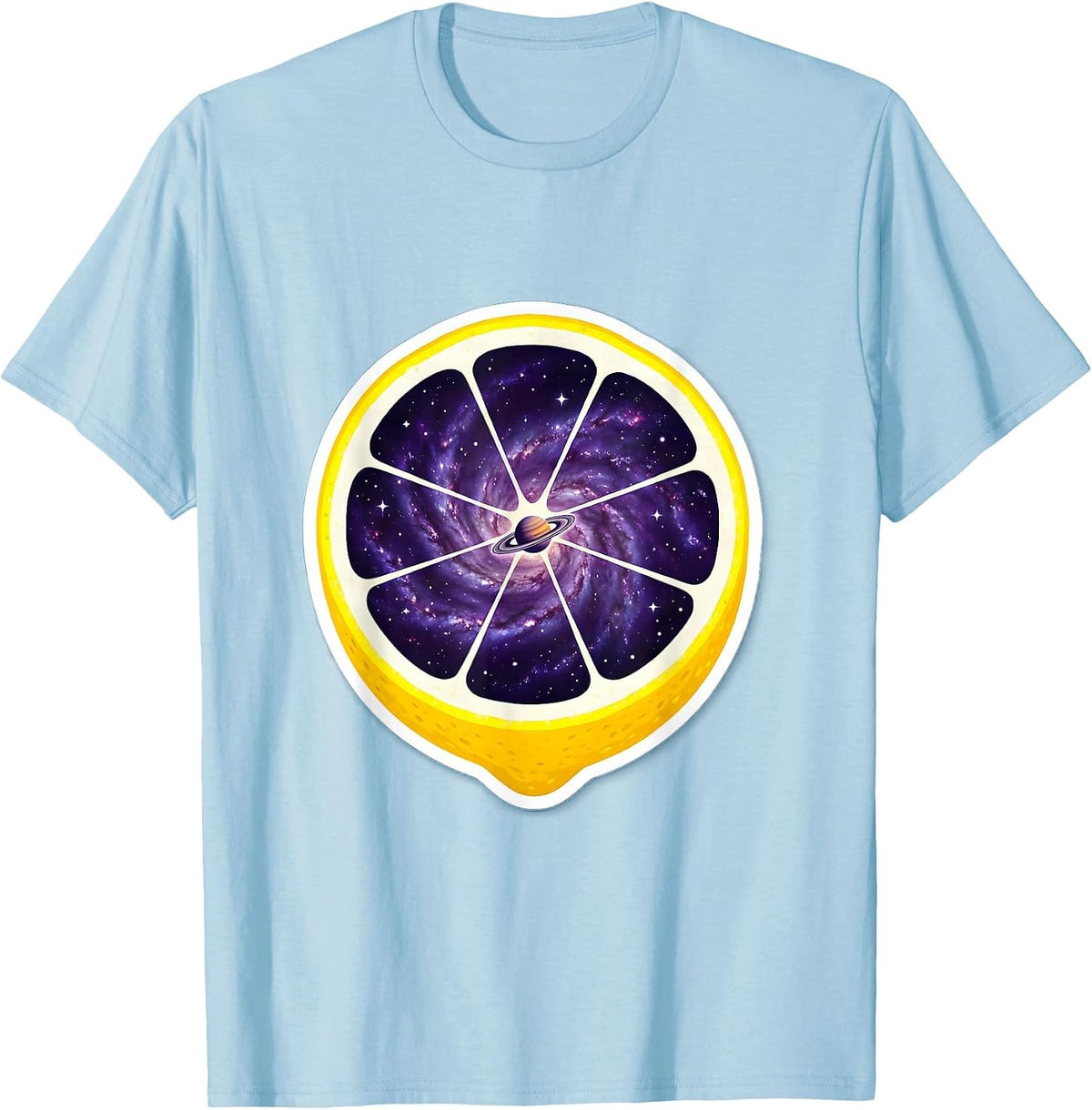 Men's Cosmic Lemon Galaxy Universe Fruit Art T-Shirt - Baby Blue