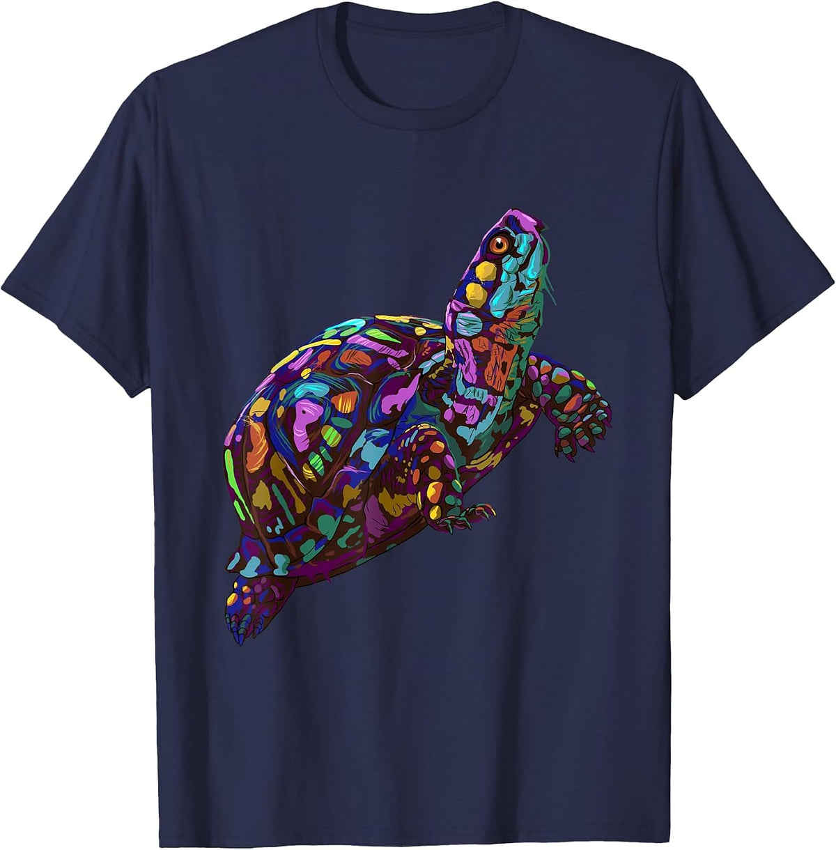 Colorful Splash Eastern Box Turtle T-Shirt - Navy Blue