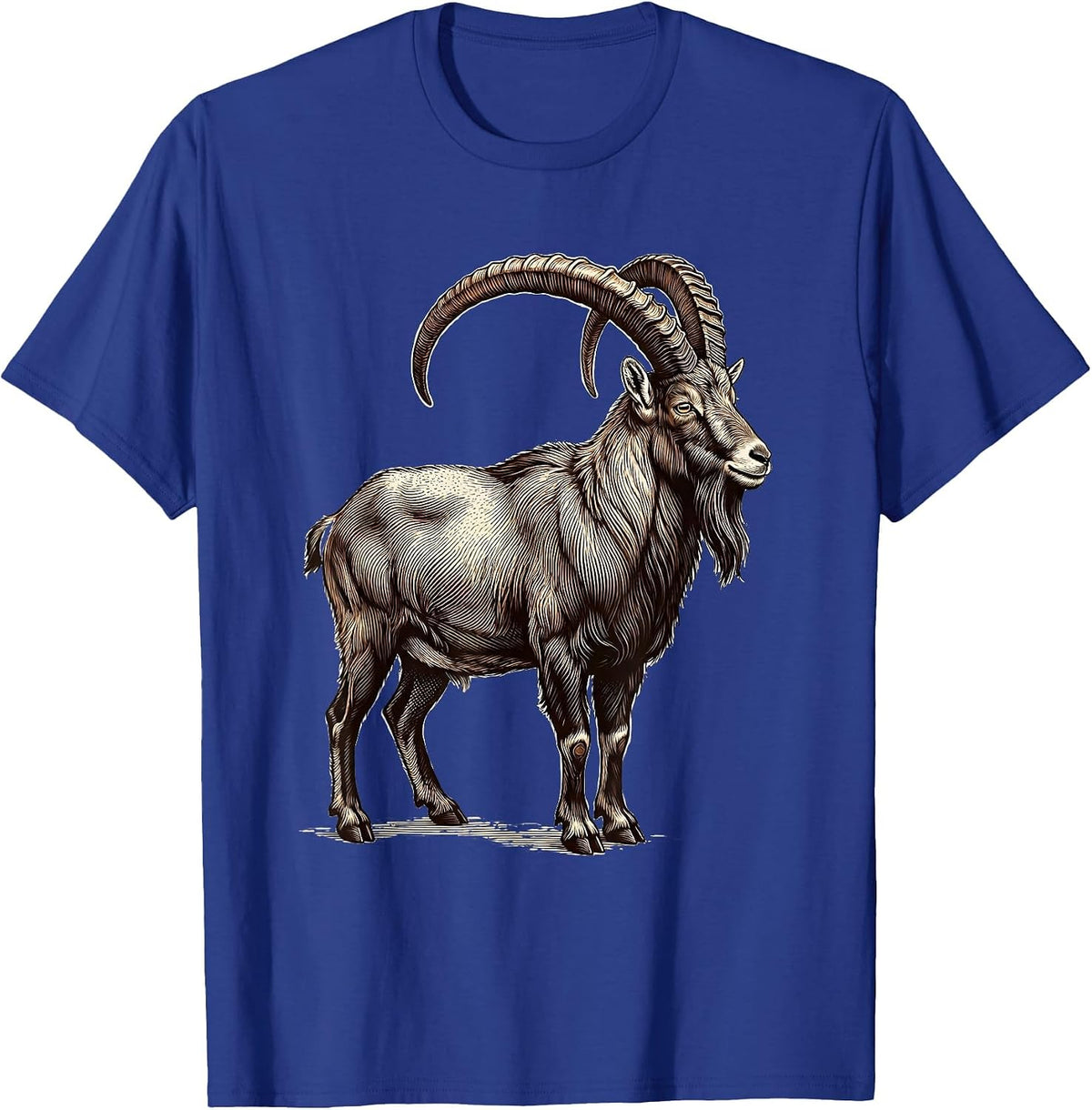 Men's Mountain Goat Crosshatch Etching Minimalist Line Art T-Shirt - Royal Blue