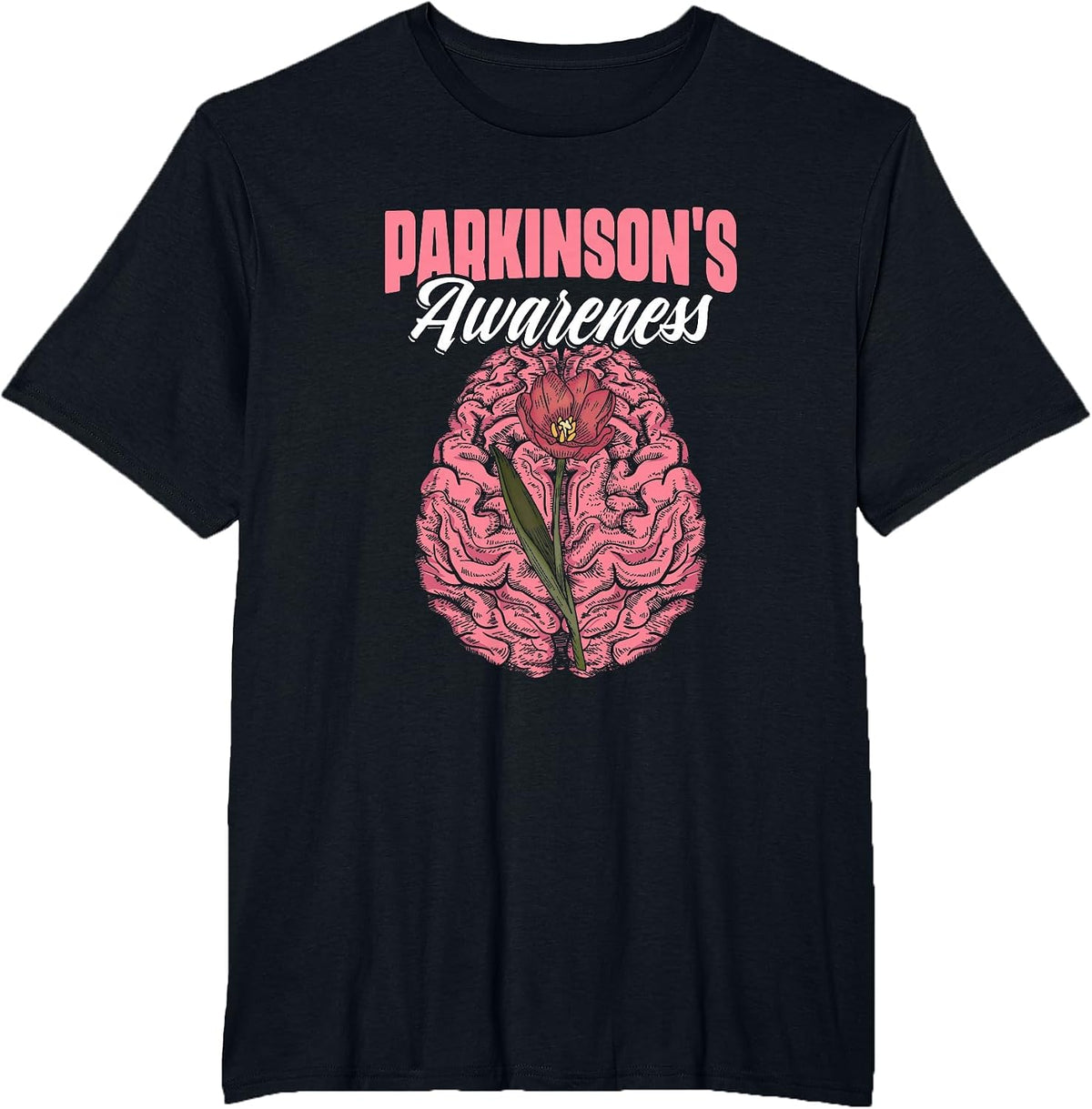Brain PD Patients Tulips Parkinson's Disease Warrior T-Shirt - Black