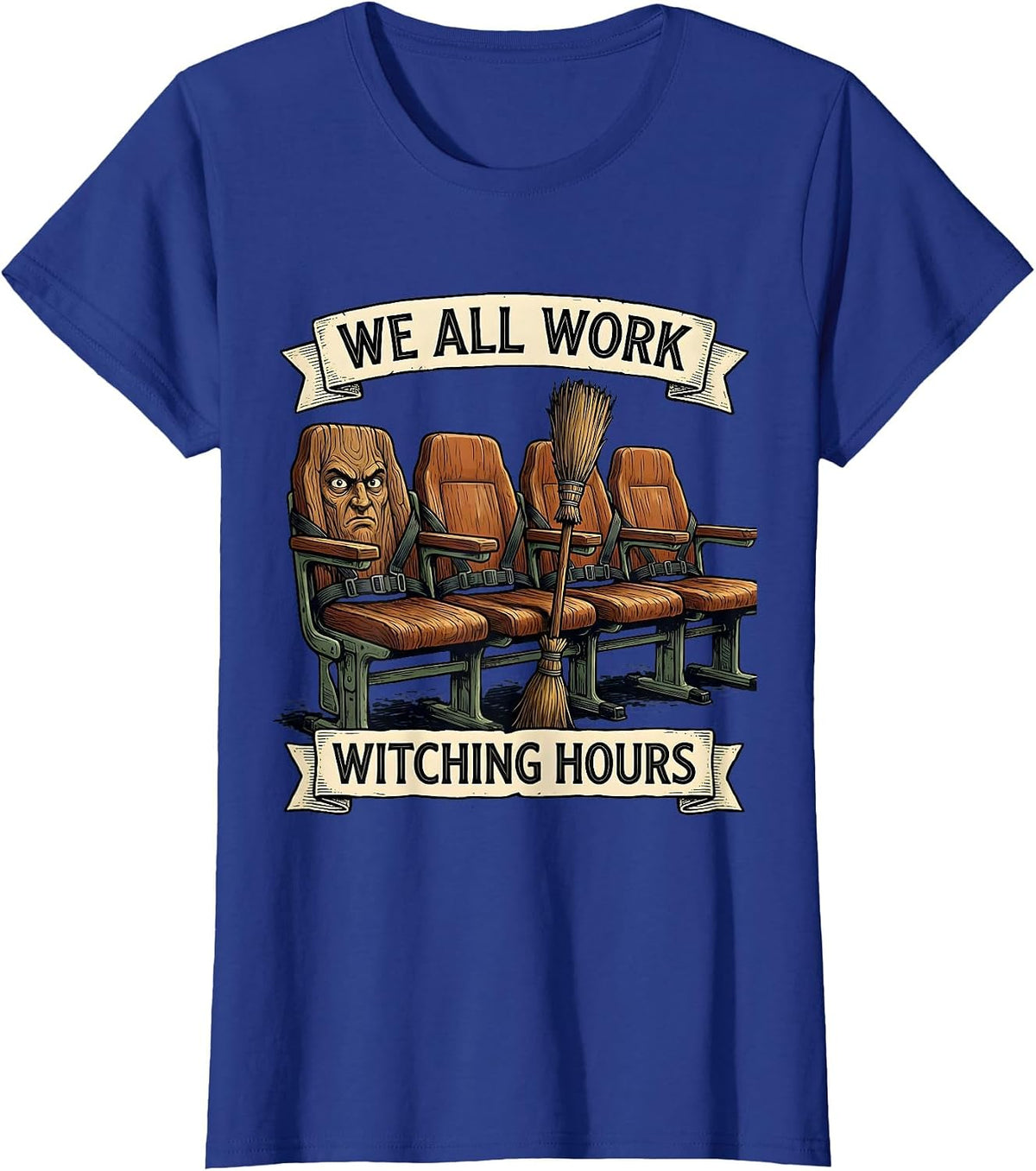 Women's We All Work Witching Hours Funny School Bus Driver Halloween T-Shirt - Royal Blue