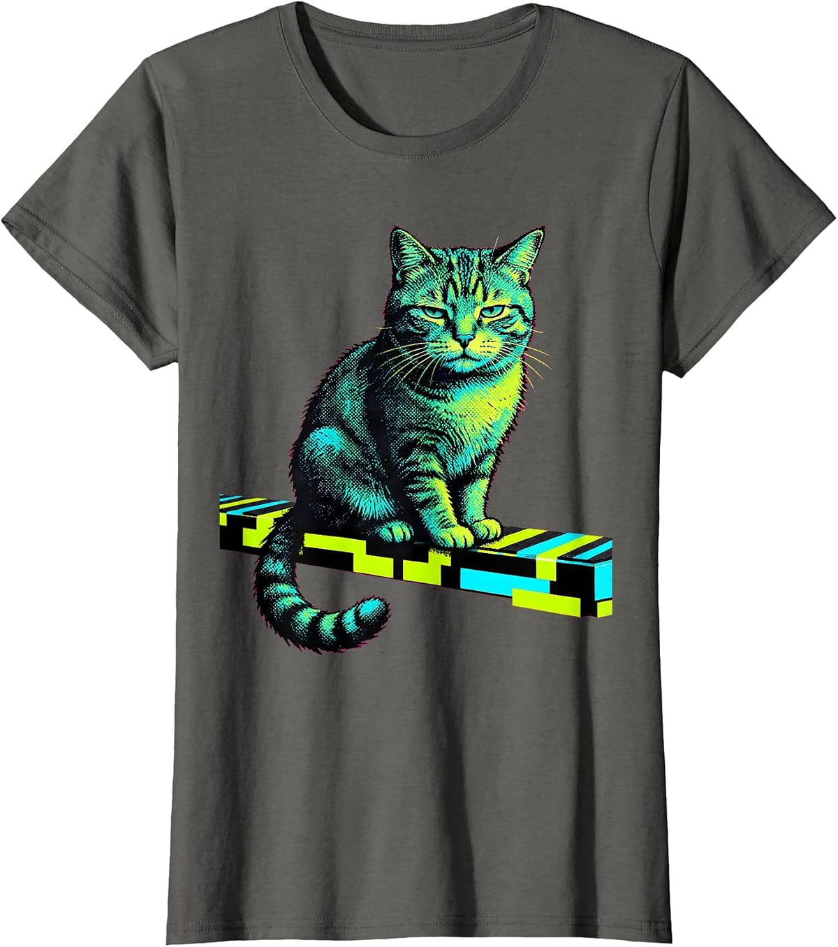 Women's Oversized Seated Cat Streetwear Meme Cat Lover Humor T-Shirt - Asphalt Grey