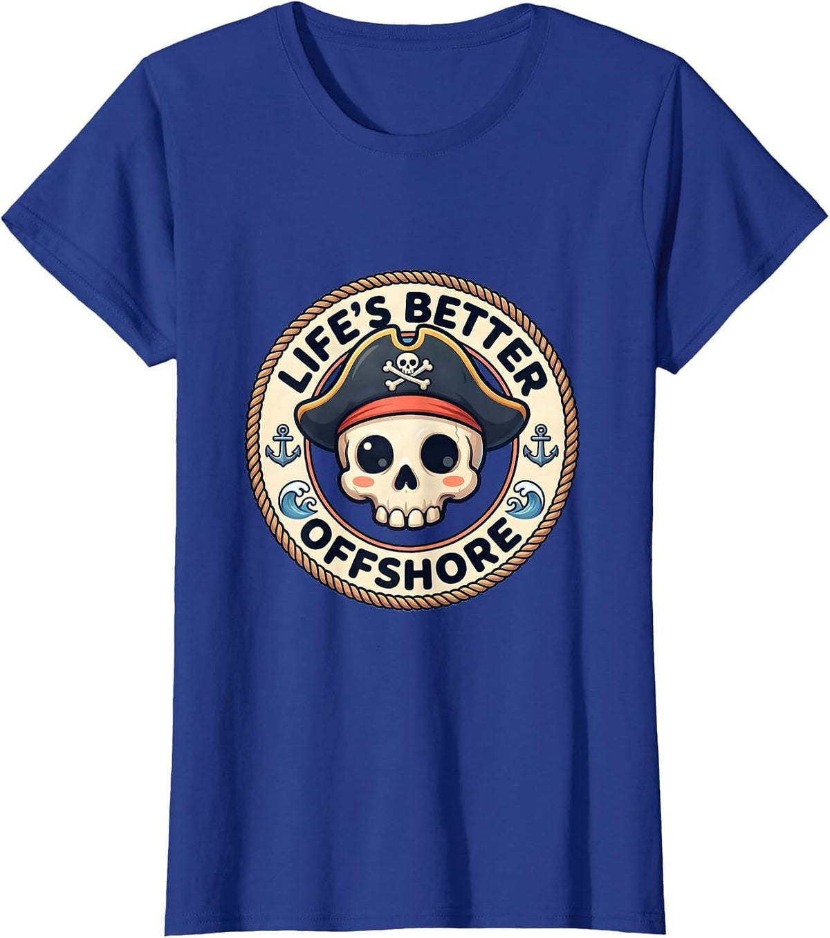 Women's Life's Better Offshore Pirate Adventure Design T-Shirt - Royal Blue