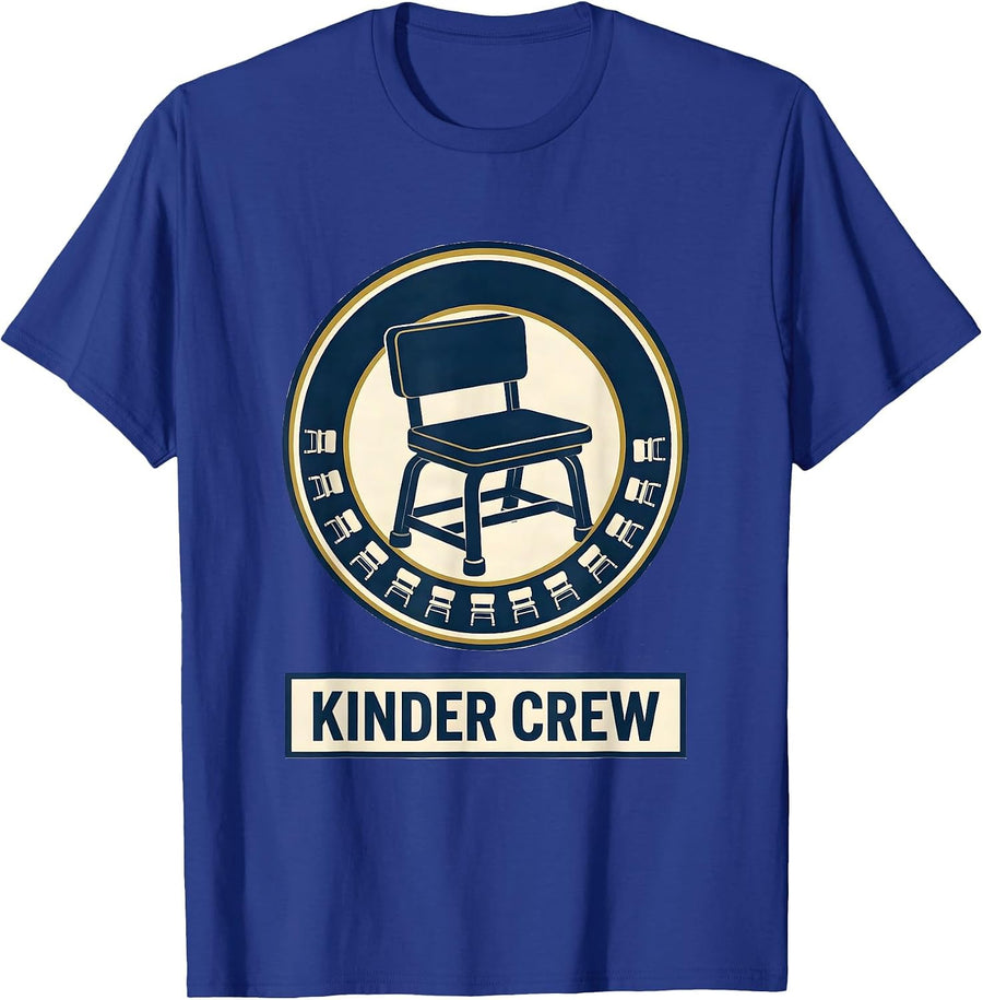 Kinder Crew Cute Kindergarten Teacher Back to School Emblem T-Shirt - Royal Blue