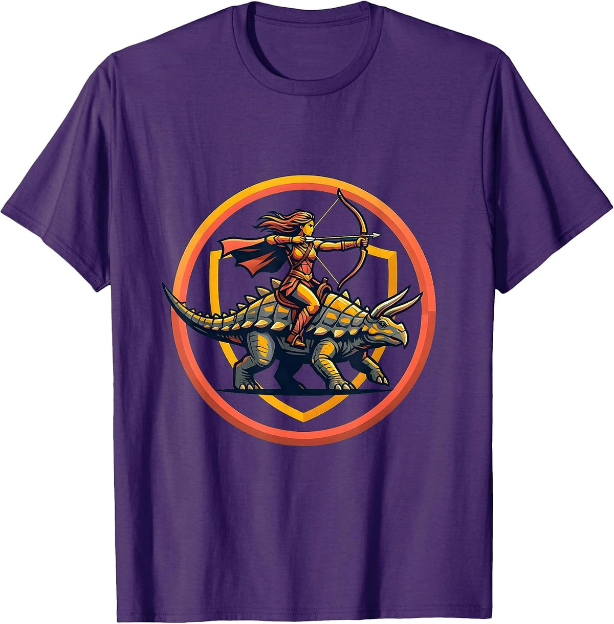 Archer Riding Ankylosaur Dinosaur Art T-Shirt - Purple