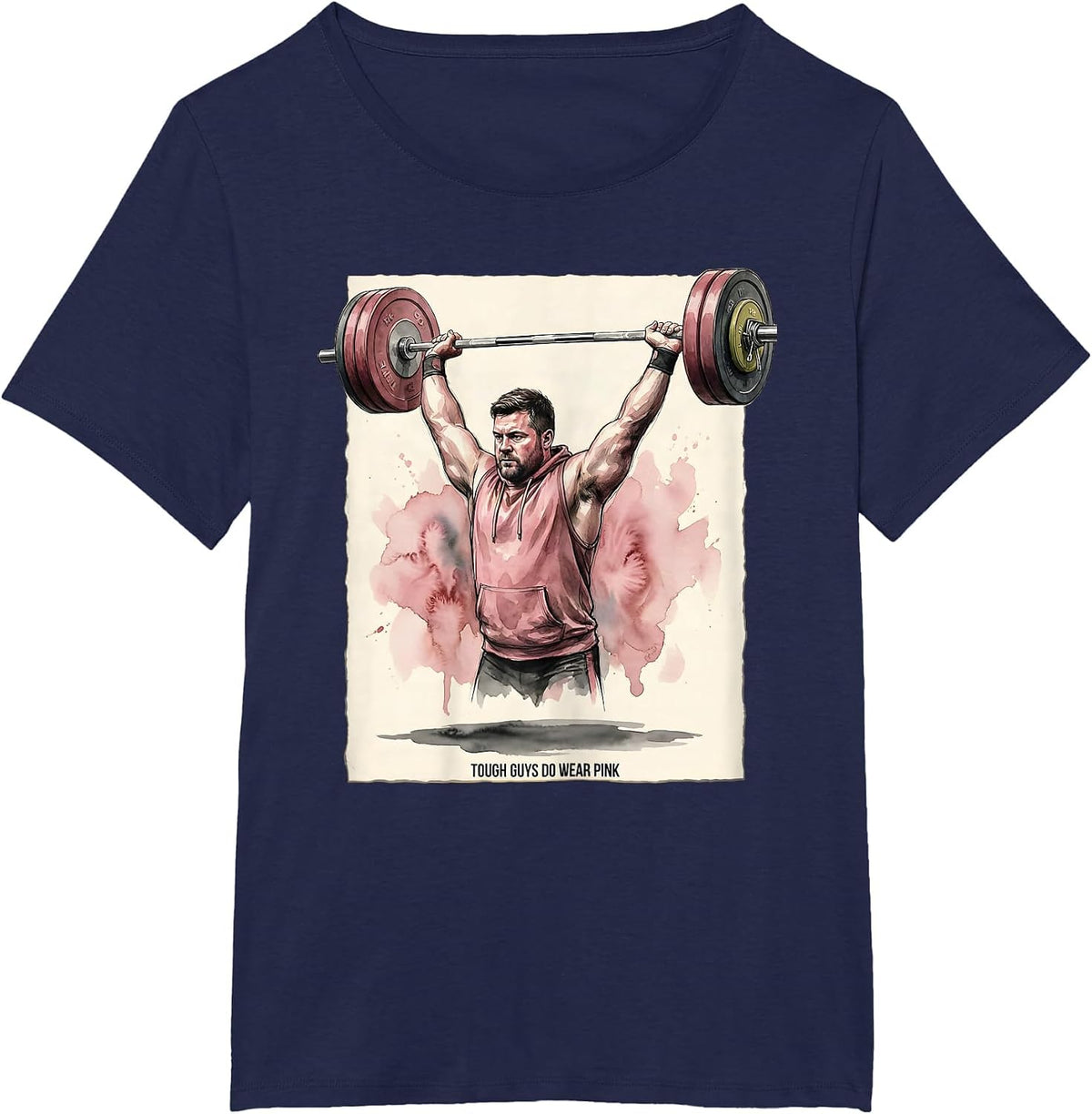 Women's Tough Guys Do Wear Pink Funny Weightlifter Watercolor Cancer T-Shirt - Navy Blue