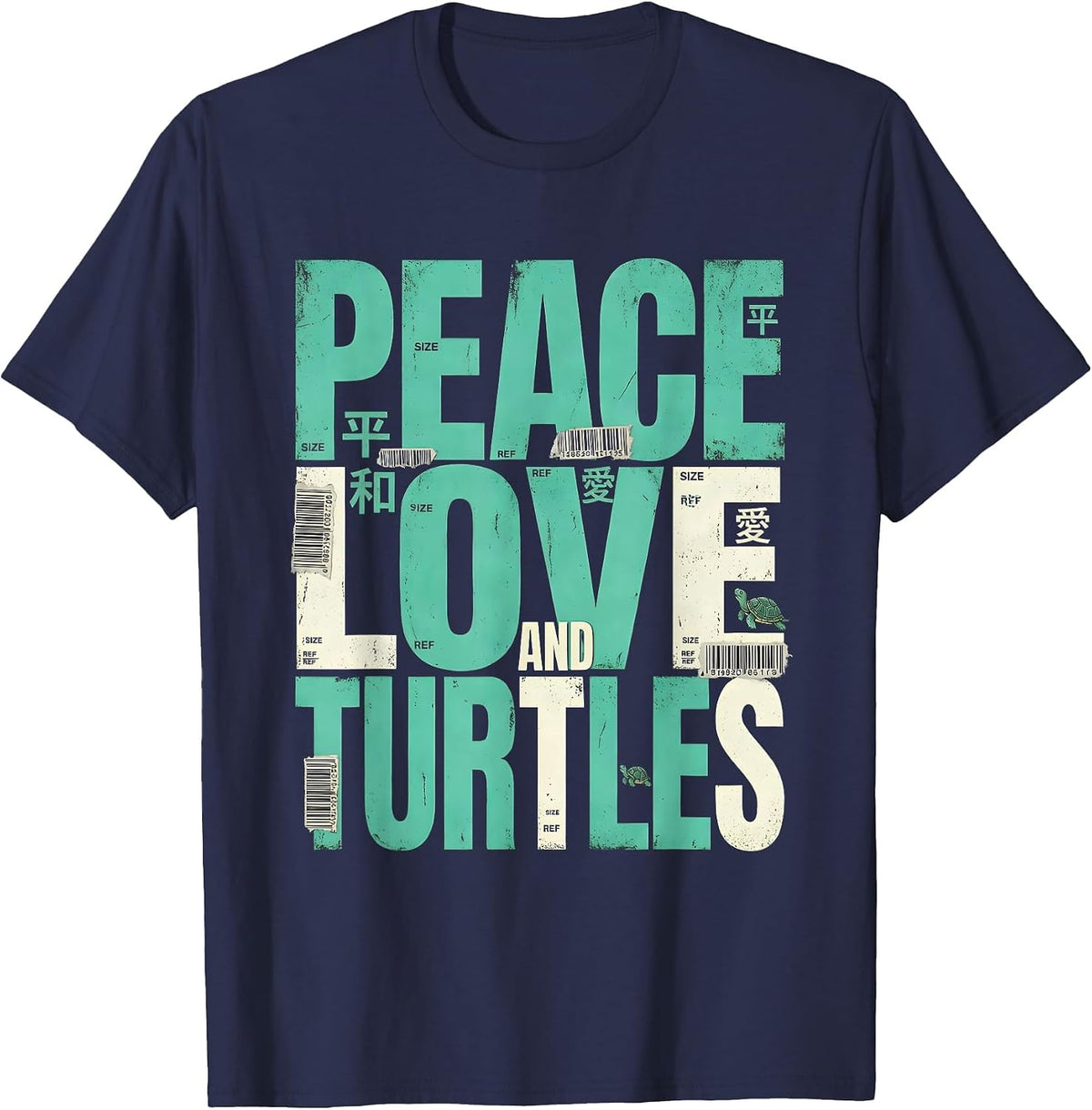 Men's Peace Love and Turtles Nature Lover Design T-Shirt - Navy Blue