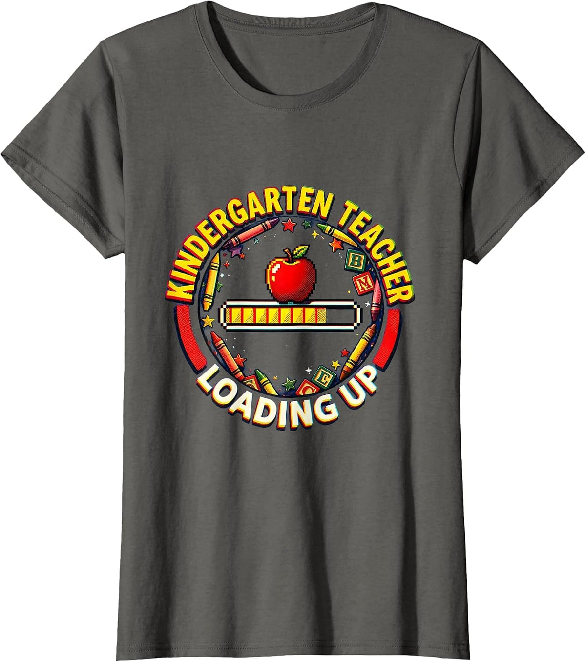 Women's Kindergarten Teacher Loading Up Educator Design T-Shirt - Asphalt Grey