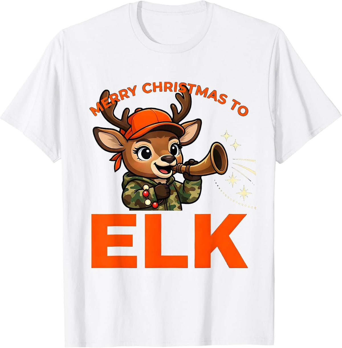 Men's MERRY CHRISTMAS TO ELK Funny Cartoon Elk Hunter Christmas T-Shirt - White