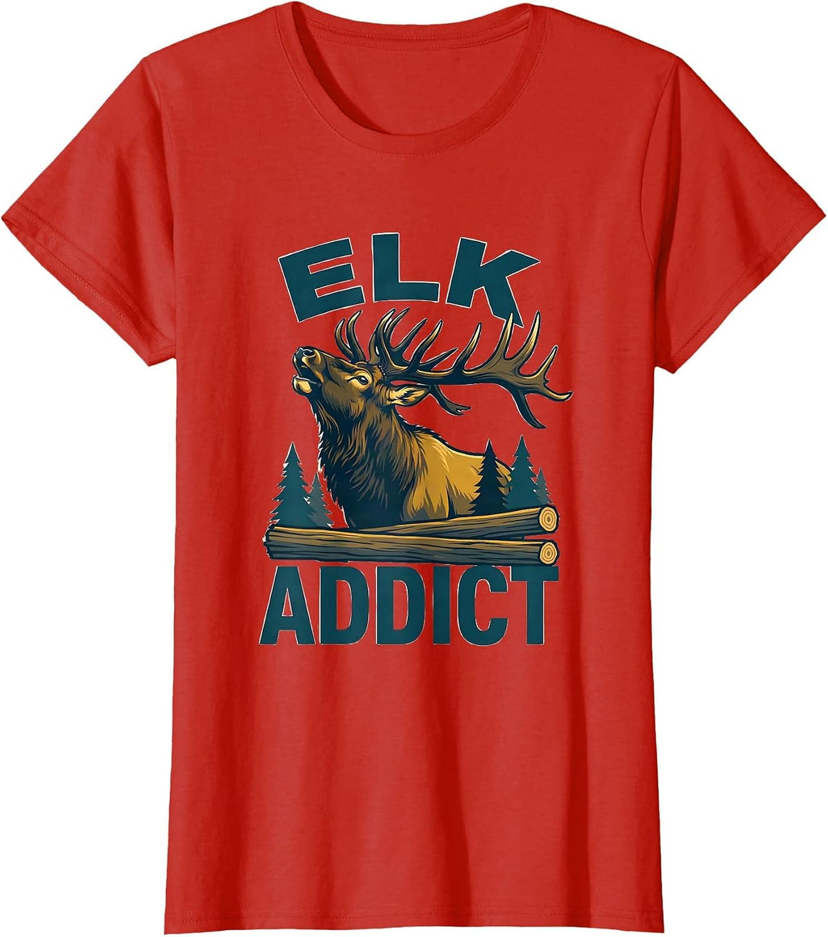 Women's Elkaddict Rustic Elk Hunting Wildlife Outdoor Nature Lover T-Shirt - Red