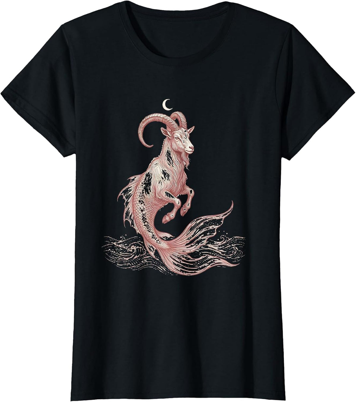Capricorn Sea-Goat Rising Ocean Waves Zodiac T-Shirt - Black