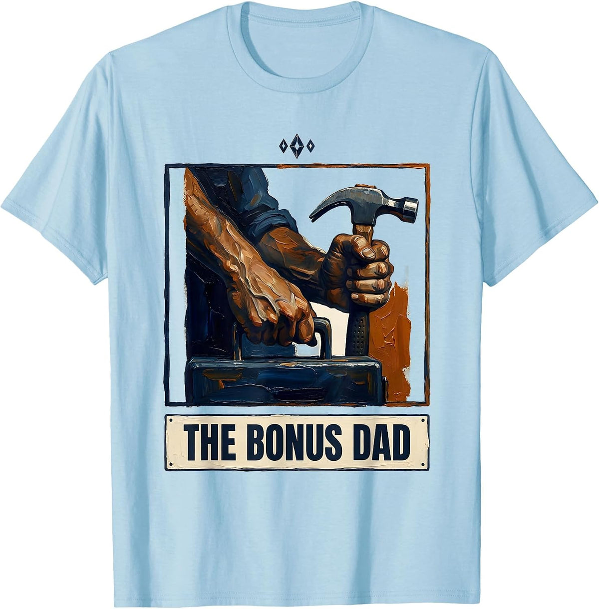 Men's The Bonus Dad Funny Tarot Card Parody Family Role Humor T-Shirt - Baby Blue