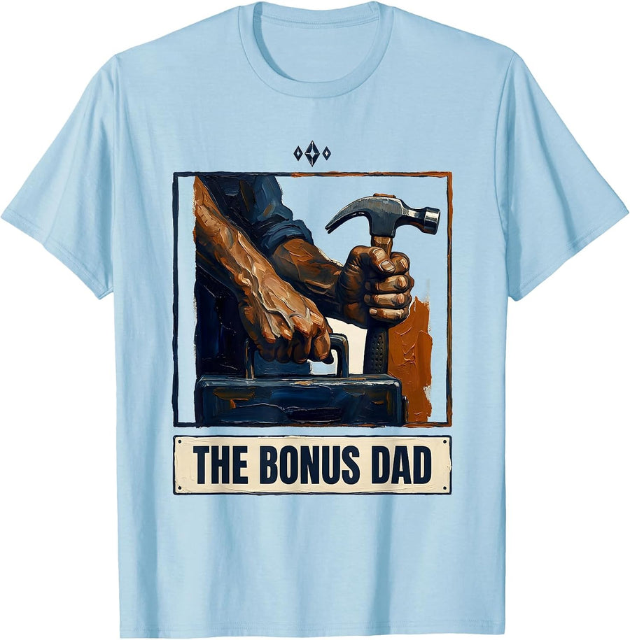 Men's The Bonus Dad Funny Tarot Card Parody Family Role Humor T-Shirt - Baby Blue
