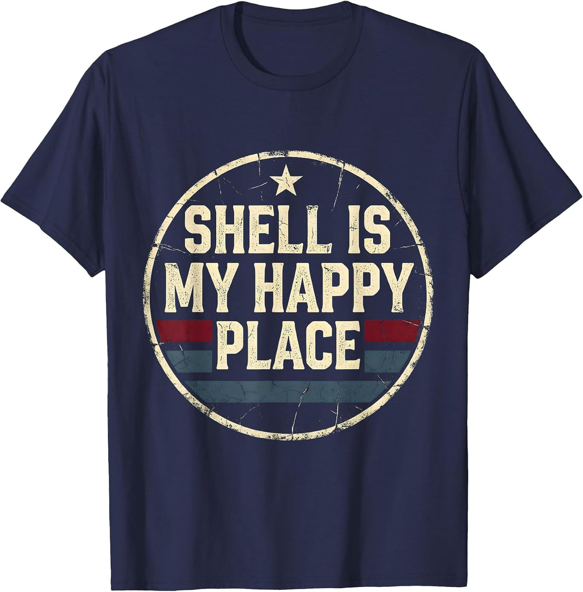 Shell Is My Happy Place Turtle Lover Design T-Shirt - Navy Blue