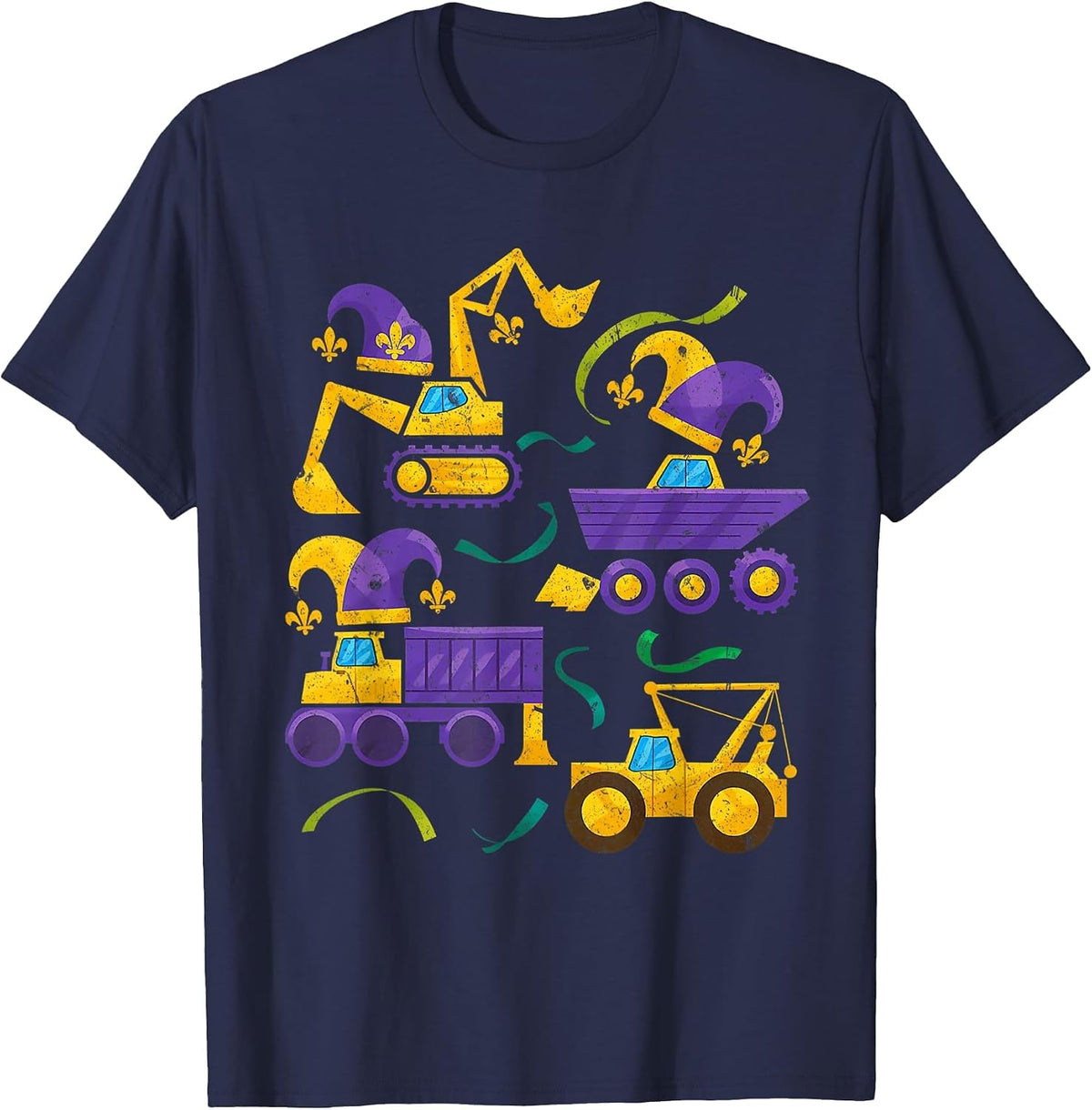 Mardi Gras Construction Truck Cute Vehicle Boys Kids Toddler T-Shirt - Navy Blue